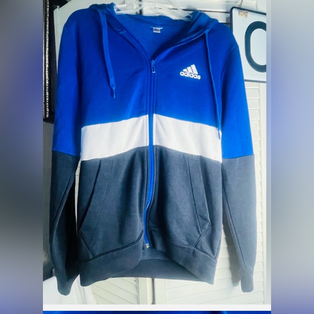 ADIDAS Men's Blue, White, and Black Zip-Up jacket